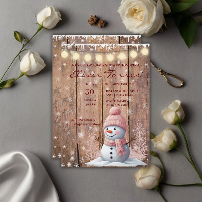 Convite Chá de fraldas Rustic Modern Elegante Snowman (Criador carregado)