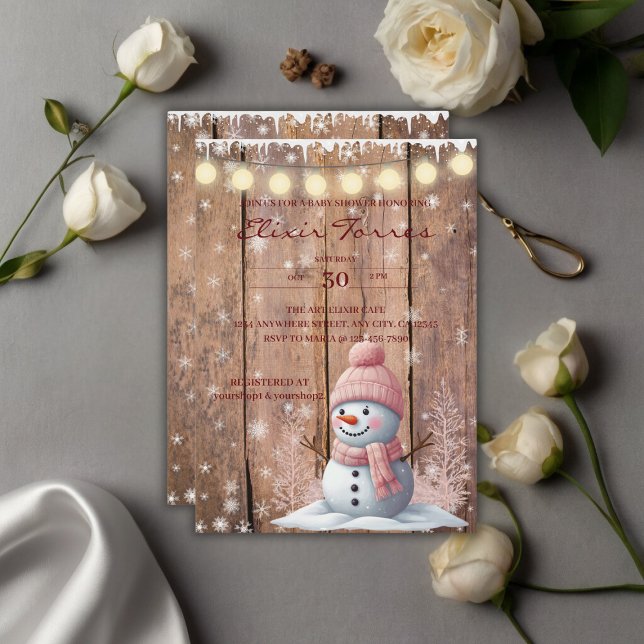 Convite Chá de fraldas Rustic Modern Elegante Snowman (Criador carregado)