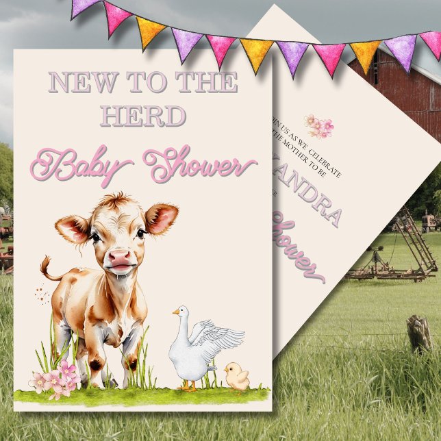 Convite Chá de fraldas Rustic New to Herd Cute Invitation (Criador carregado)