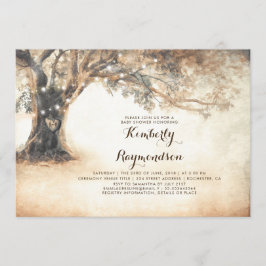 Convite Chá de fraldas Rustic Oak Tree and String Lights