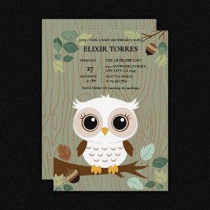 Convite Chá de fraldas Rustic Owl Woodland Forest