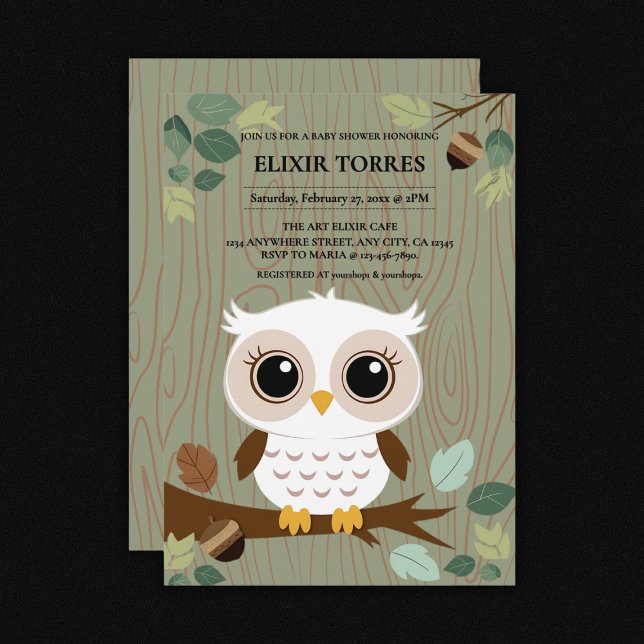 Convite Chá de fraldas Rustic Owl Woodland Forest (Criador carregado)