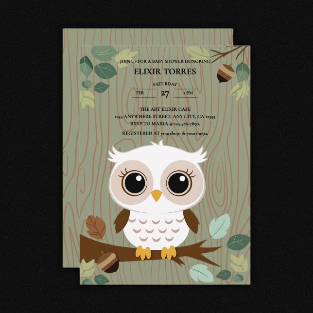 Convite Chá de fraldas Rustic Owl Woodland Forest (Criador carregado)