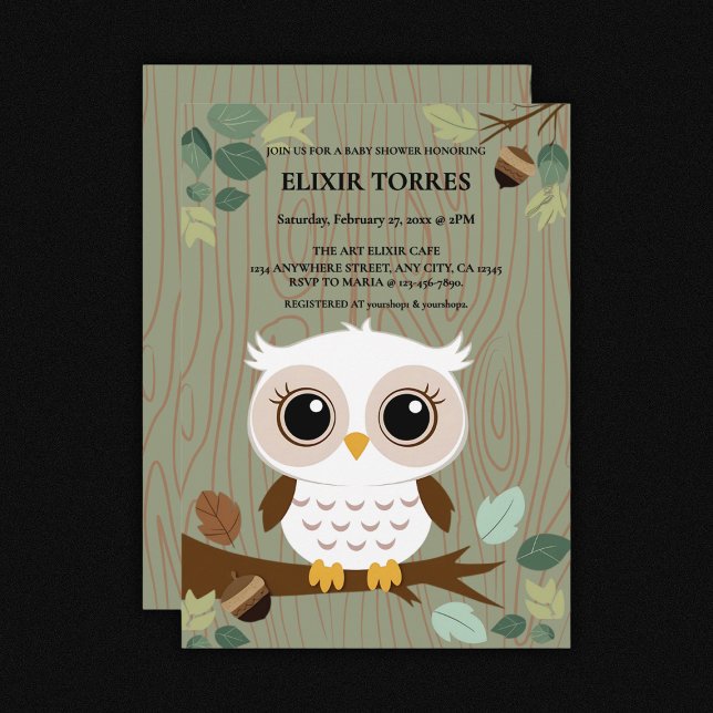 Convite Chá de fraldas Rustic Owl Woodland Forest (Criador carregado)