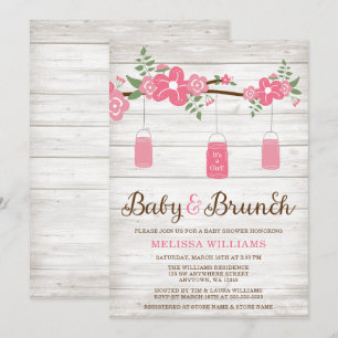 Convite Chá de fraldas Rustic Pink Mason Jar Girl Brunch