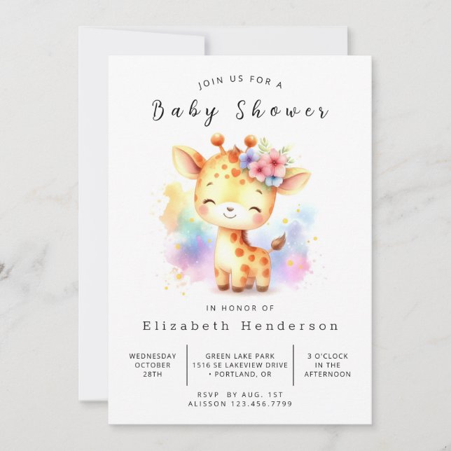 Convite Chá de fraldas Rustic Printable Giraffe (Frente)