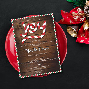 Convite Chá de fraldas Rustic Red Christmas Candy Cane Joy