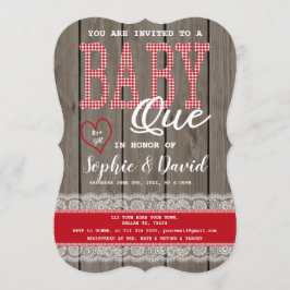 Convite Chá de fraldas Rustic Red Gingham Wood Girl CHURRA