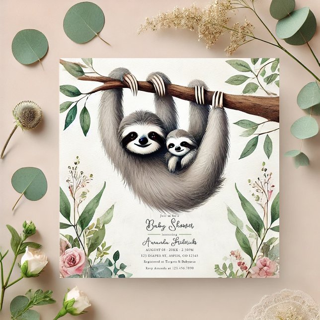 Convite Chá de fraldas Rustic Sloth (Rustic Sloth Baby Shower Invitation)