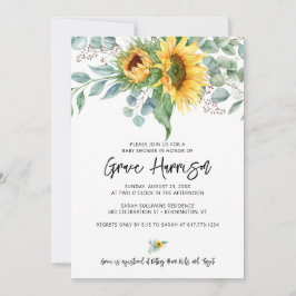 Convite Chá de fraldas Rustic Sunflower Eucalyptus Greener