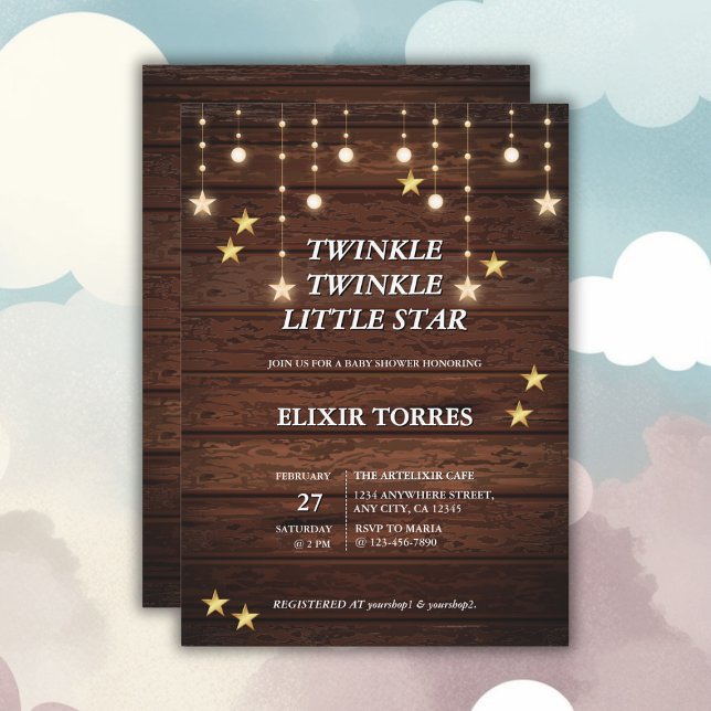 Convite Chá de fraldas Rustic Twinkle Twinkle Little Star (Criador carregado)