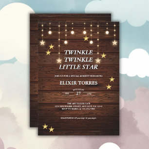 Convite Chá de fraldas Rustic Twinkle Twinkle Little Star
