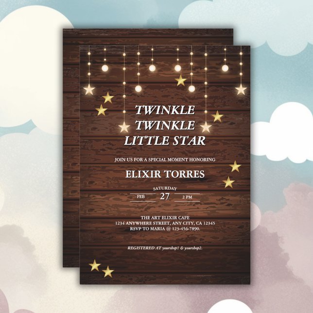 Convite Chá de fraldas Rustic Twinkle Twinkle Little Star (Criador carregado)