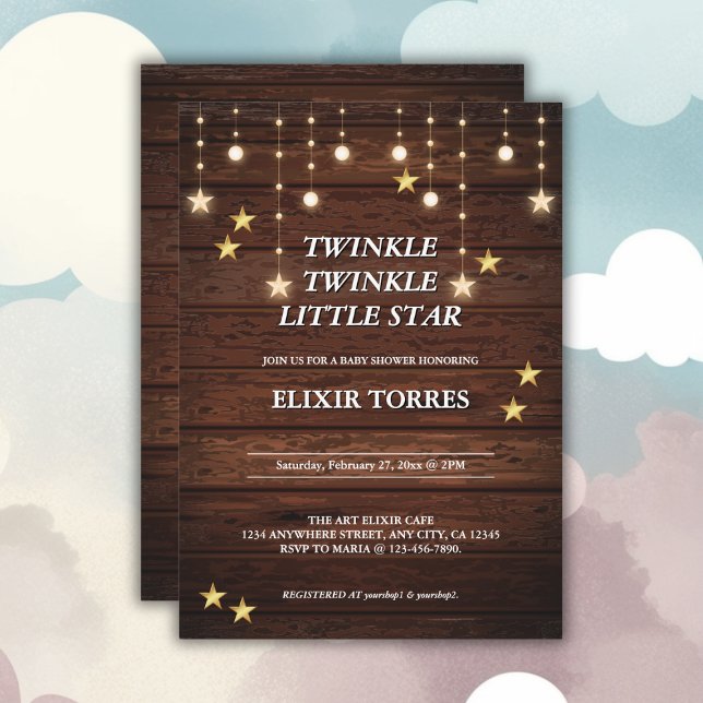 Convite Chá de fraldas Rustic Twinkle Twinkle Little Star (Criador carregado)