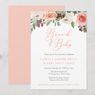 Convite Chá de fraldas Rustic Watercolor Floral Fall Brun