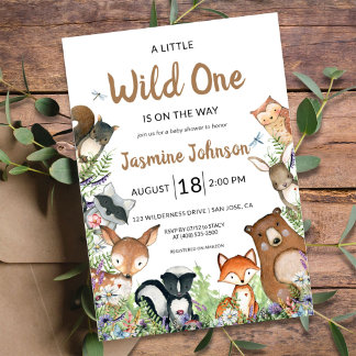 Convite Chá de fraldas Rustic Wild One Forest Creatures