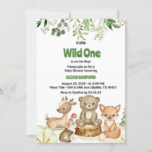 Convite Chá de fraldas Rustic Wild One Forest Creatures