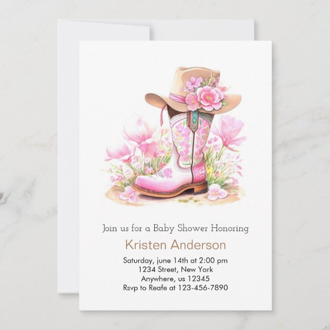 Convite Chá de fraldas Rustic Wild West Cowgirl (Frente)