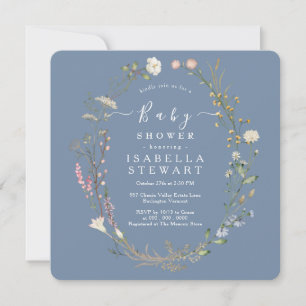 Convite Chá de fraldas Rustic Wildflower Theme Periwinkle