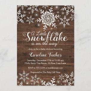 Convite Chá de fraldas Rustic Winter Snowflakes