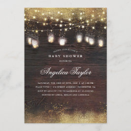 Convite Chá de fraldas Rustic Wood and Mason Jar Lights