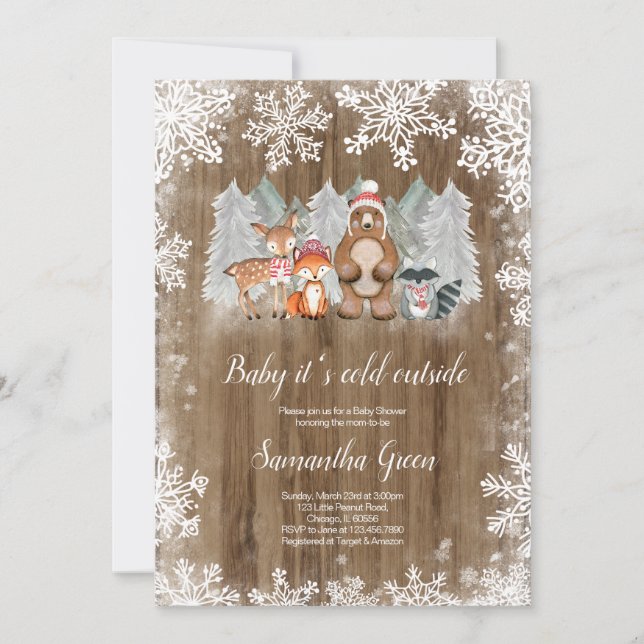 Convite Chá de fraldas Rustic Woodland (Frente)