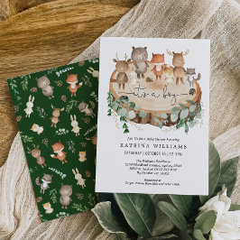 Convite Chá de fraldas Rustic Woodland Animal Greenery Boy
