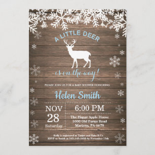 Convite Chá de fraldas Rustic Woodland Deer Winter Boy