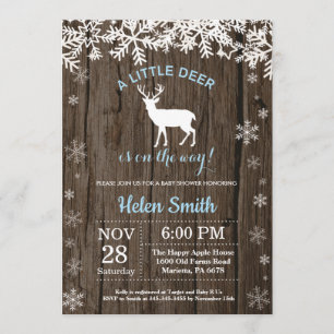 Convite Chá de fraldas Rustic Woodland Deer Winter Boy