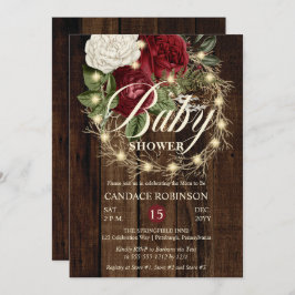 Convite Chá de fraldas Rustic Woodsy Wreath Girl