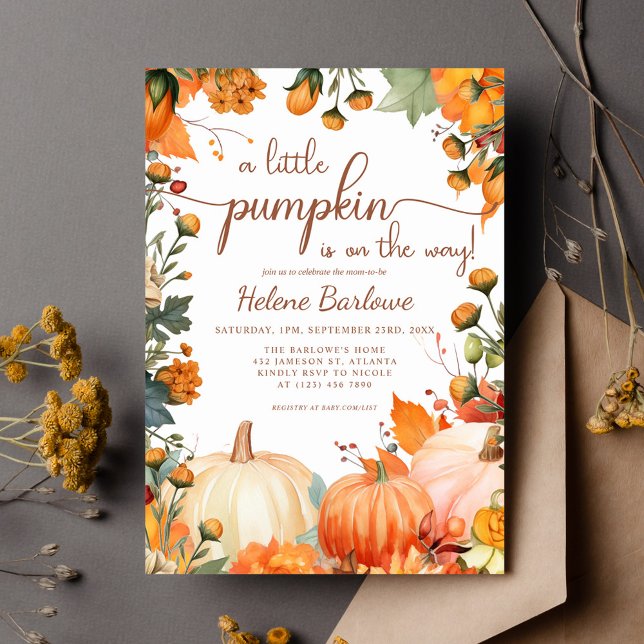 Convite Chá de fraldas Rústico de Abóbora (Rustic Little Pumpkin Fall Baby Shower Invitation)