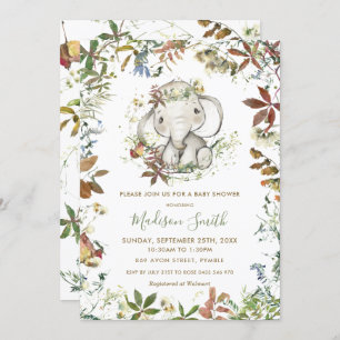 Convite Chá de fraldas Rústico de Elefante do Outono