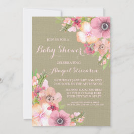 Convite Chá de fraldas Rústico de Flores Aquáticas de Burl