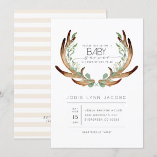 Convite Chá de fraldas rústico feminino da aguarela dos