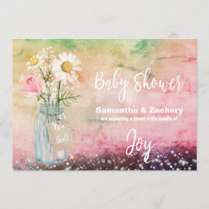 Convite Chá de fraldas rústico floral do frasco de