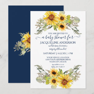 Convite Chá de fraldas Rústico Marinho Azul Floral