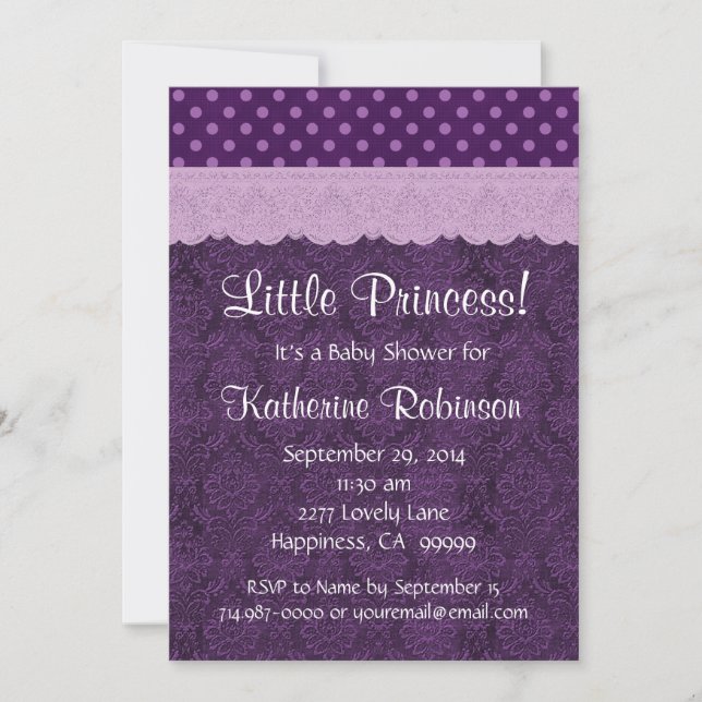 Convite Chá de fraldas S21D Da Princesa Roxo Lace (Frente)