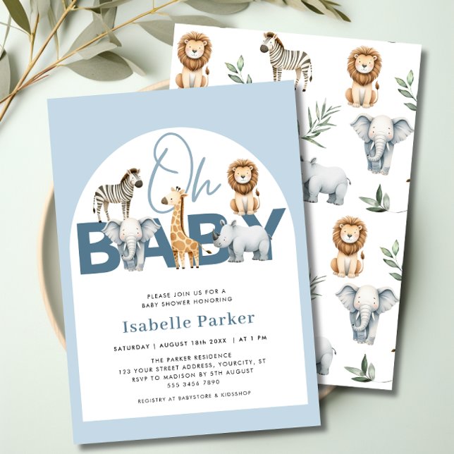 Convite Chá de fraldas Safari (Safari Animals Boy Baby Shower Invitation)
