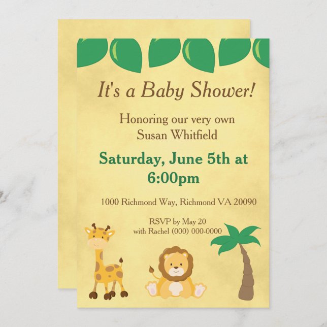 Convite Chá de fraldas Safari (Frente/Verso)