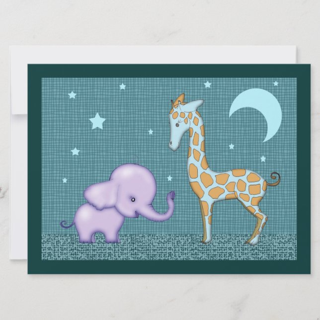 Convite Chá de fraldas Safari Elephant e Giraffe Convidam (Frente)
