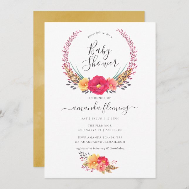 Convite Chá de fraldas Safari Floral (Frente/Verso)