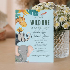 Convite Chá de fraldas Safari Lion, Elefante Girafas