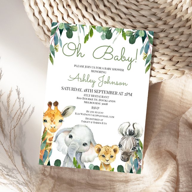 Convite Chá de fraldas Safari Neutro do Gênero (Gender Neutral Greenery Safari Baby Shower Invitation Jungle Animals Baby Shower Invite Foliage )