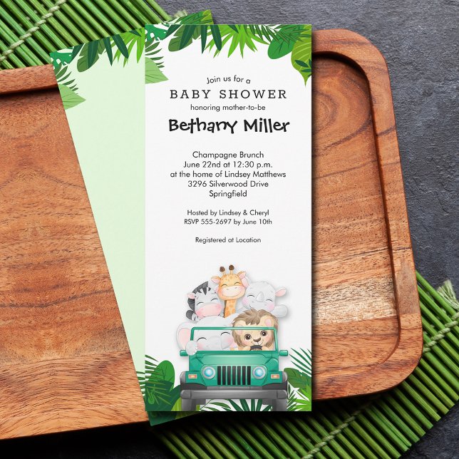 Convite Chá de fraldas Safari Selva (Jungle safari animals baby shower invitations)