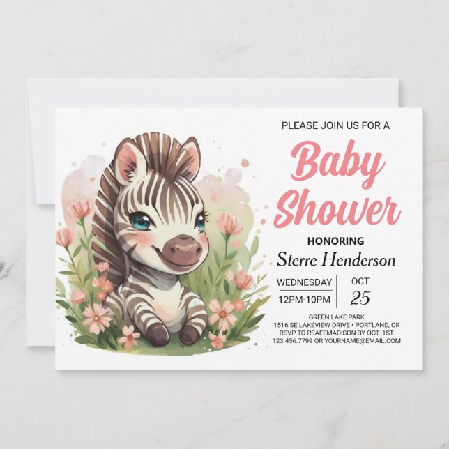 Convite Chá de fraldas Safari Zebra Whimsso Encantado (Frente)