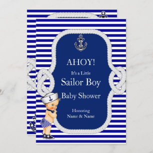 Convite Chá de fraldas Sailor Boy Blue Stripe Blonde