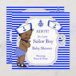 Convite Chá de fraldas Sailor Boy Royal Blue Strike Étnica