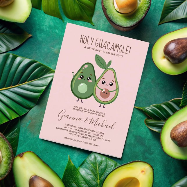 Convite Chá de fraldas Santa Guacamole Rosa Avocado (Criador carregado)