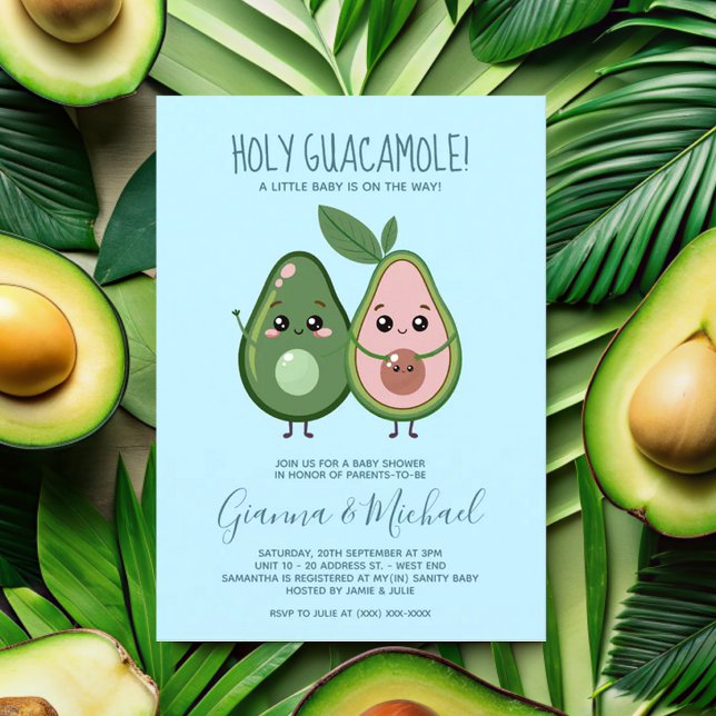 Convite Chá de fraldas Santo Guacamole Blue Avocado (Criador carregado)