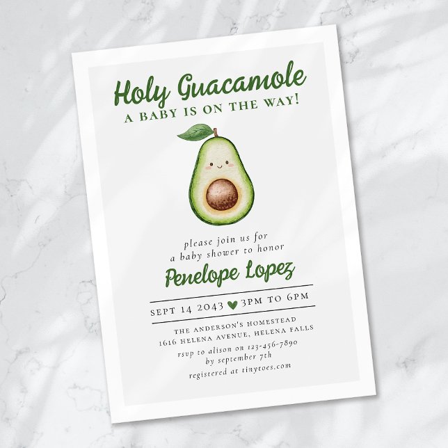 Convite Chá de fraldas Santo Guacamole Cute Avocado (Criador carregado)